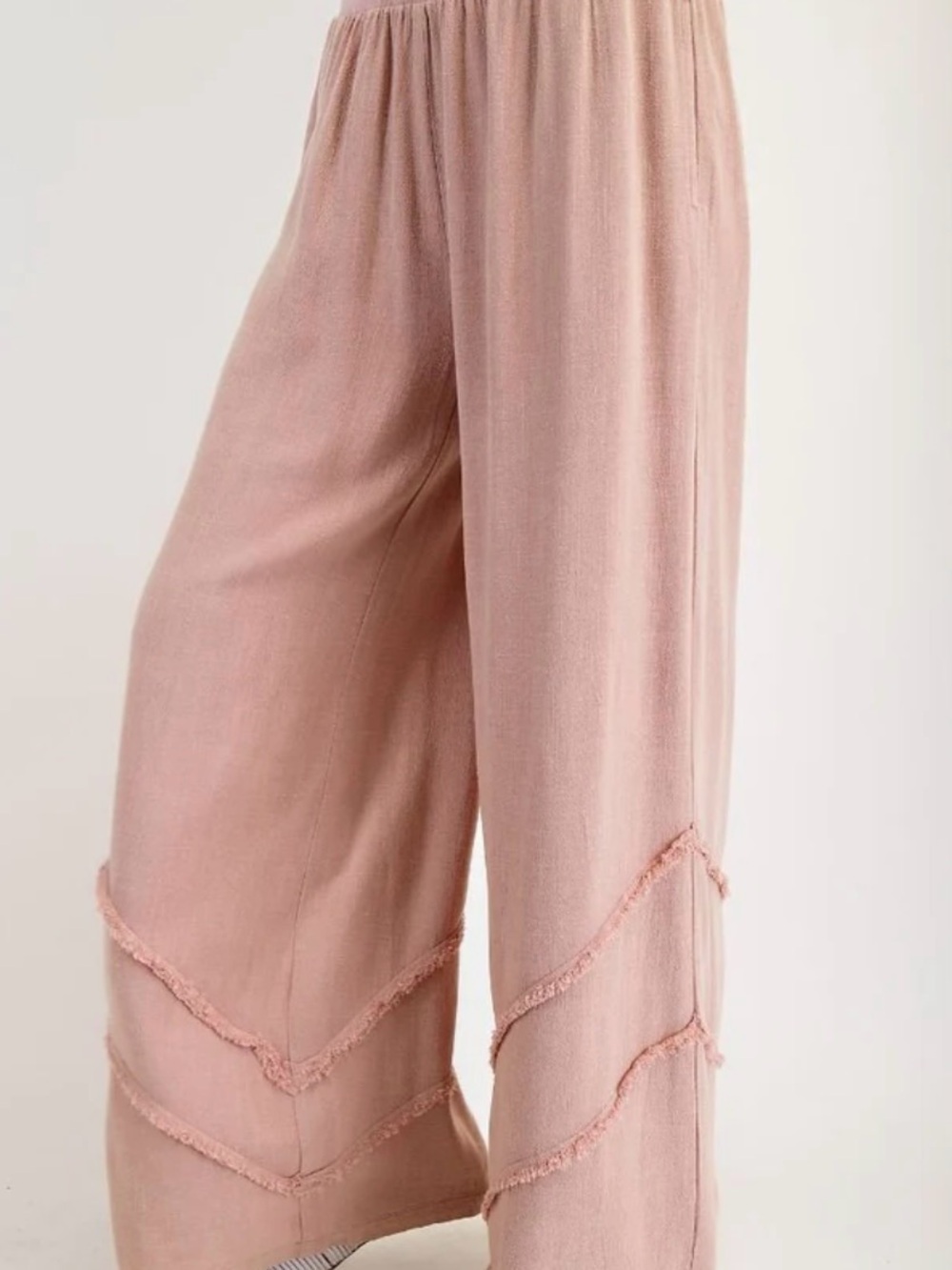 easel Blush Wide-Leg Fringe Trim Lounge Pants